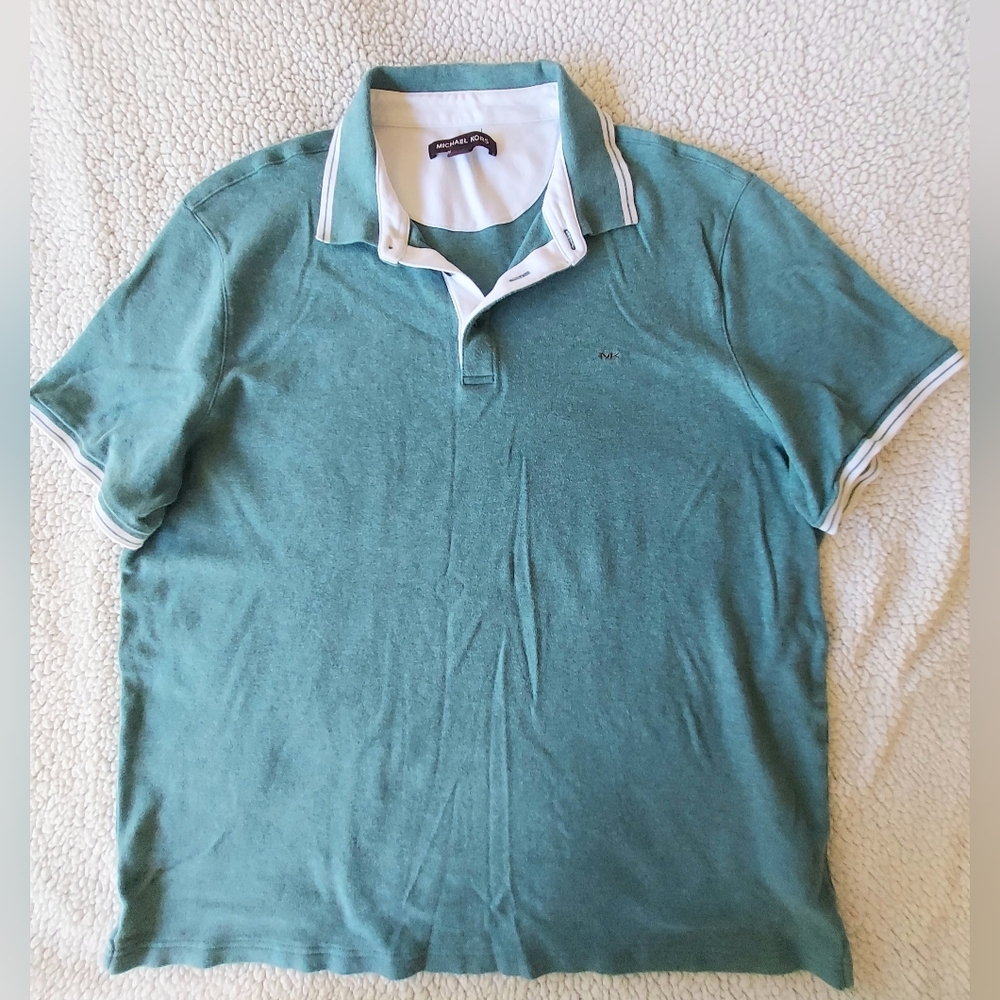 Michael Kors Men's Teal-Green Polo with Contrast White Trim